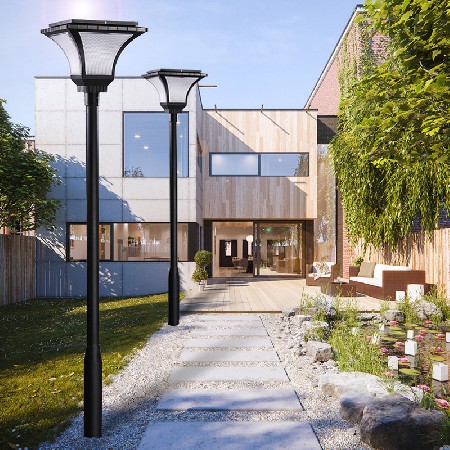 LED太陽(yáng)能庭院燈公園道路照明簡(jiǎn)約工業(yè)風(fēng)路燈斜魔方3米鋁制廠家